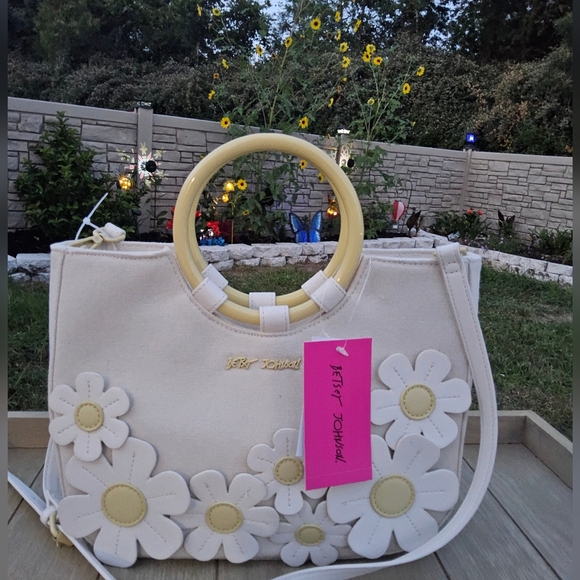 Betsey Johnson Cream and Yellow Satchel with Floral Design - Picture 2 of 7